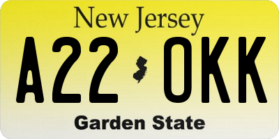 NJ license plate A22OKK
