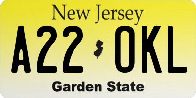 NJ license plate A22OKL