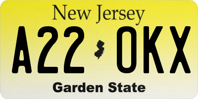 NJ license plate A22OKX