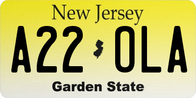 NJ license plate A22OLA