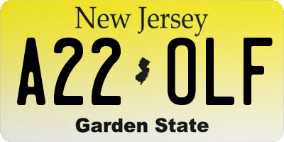 NJ license plate A22OLF