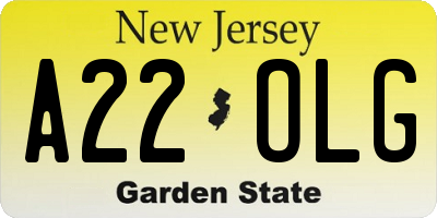 NJ license plate A22OLG