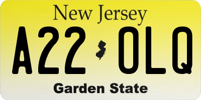 NJ license plate A22OLQ