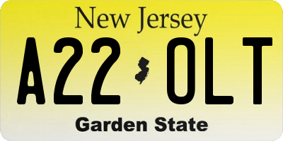 NJ license plate A22OLT