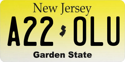 NJ license plate A22OLU