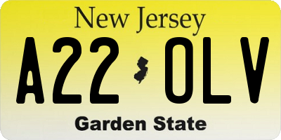 NJ license plate A22OLV