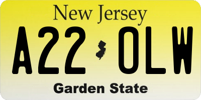 NJ license plate A22OLW