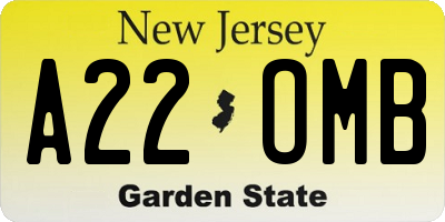 NJ license plate A22OMB