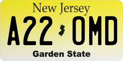 NJ license plate A22OMD