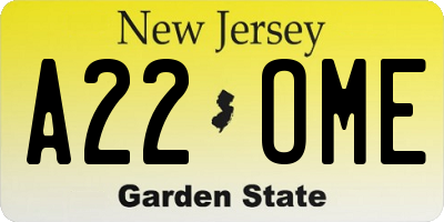 NJ license plate A22OME