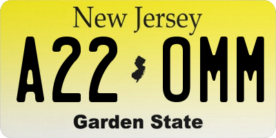 NJ license plate A22OMM