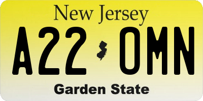 NJ license plate A22OMN