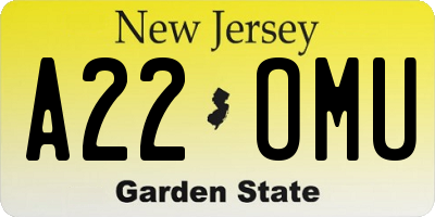 NJ license plate A22OMU