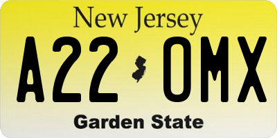 NJ license plate A22OMX