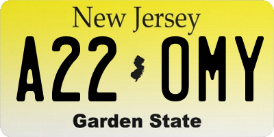 NJ license plate A22OMY