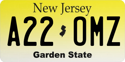 NJ license plate A22OMZ
