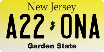 NJ license plate A22ONA