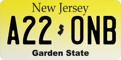 NJ license plate A22ONB