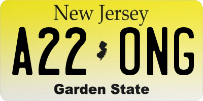NJ license plate A22ONG