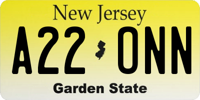 NJ license plate A22ONN