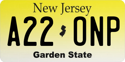 NJ license plate A22ONP