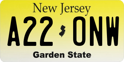 NJ license plate A22ONW