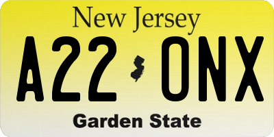 NJ license plate A22ONX