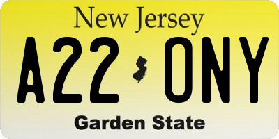 NJ license plate A22ONY