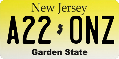 NJ license plate A22ONZ