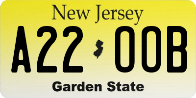 NJ license plate A22OOB