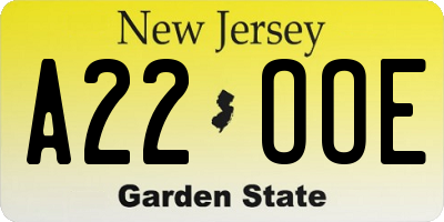 NJ license plate A22OOE