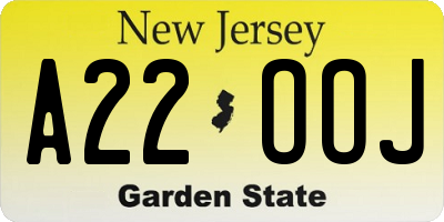NJ license plate A22OOJ