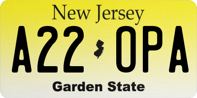 NJ license plate A22OPA