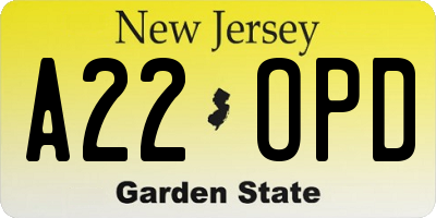 NJ license plate A22OPD