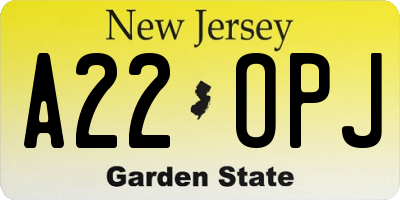 NJ license plate A22OPJ