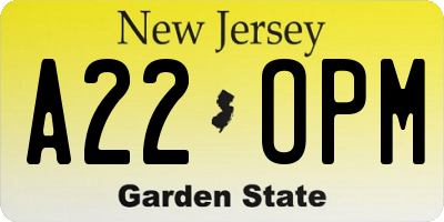 NJ license plate A22OPM