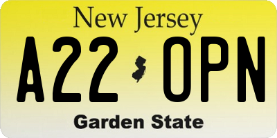 NJ license plate A22OPN