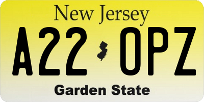 NJ license plate A22OPZ