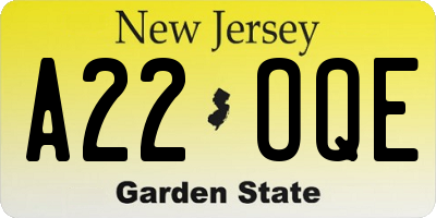 NJ license plate A22OQE