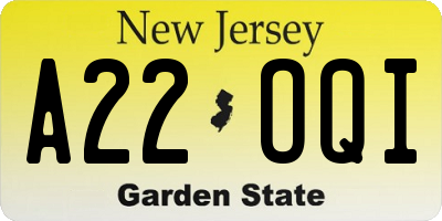 NJ license plate A22OQI