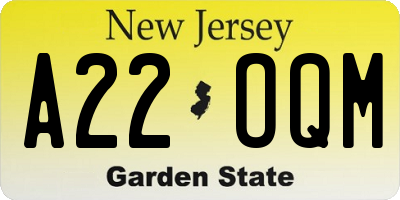 NJ license plate A22OQM