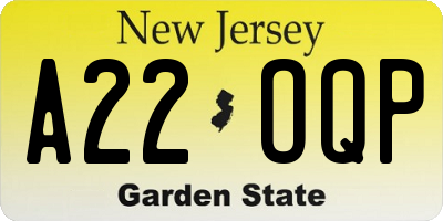 NJ license plate A22OQP