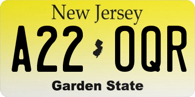 NJ license plate A22OQR