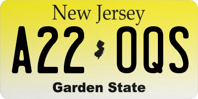 NJ license plate A22OQS