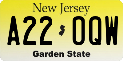NJ license plate A22OQW