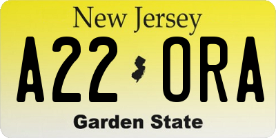 NJ license plate A22ORA