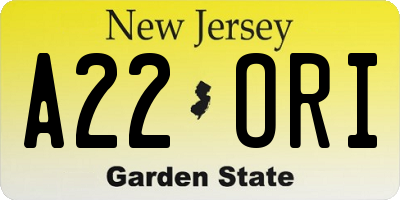 NJ license plate A22ORI