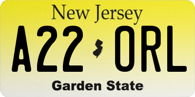 NJ license plate A22ORL
