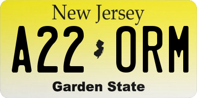NJ license plate A22ORM