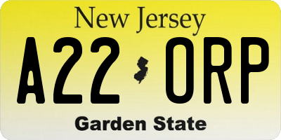 NJ license plate A22ORP